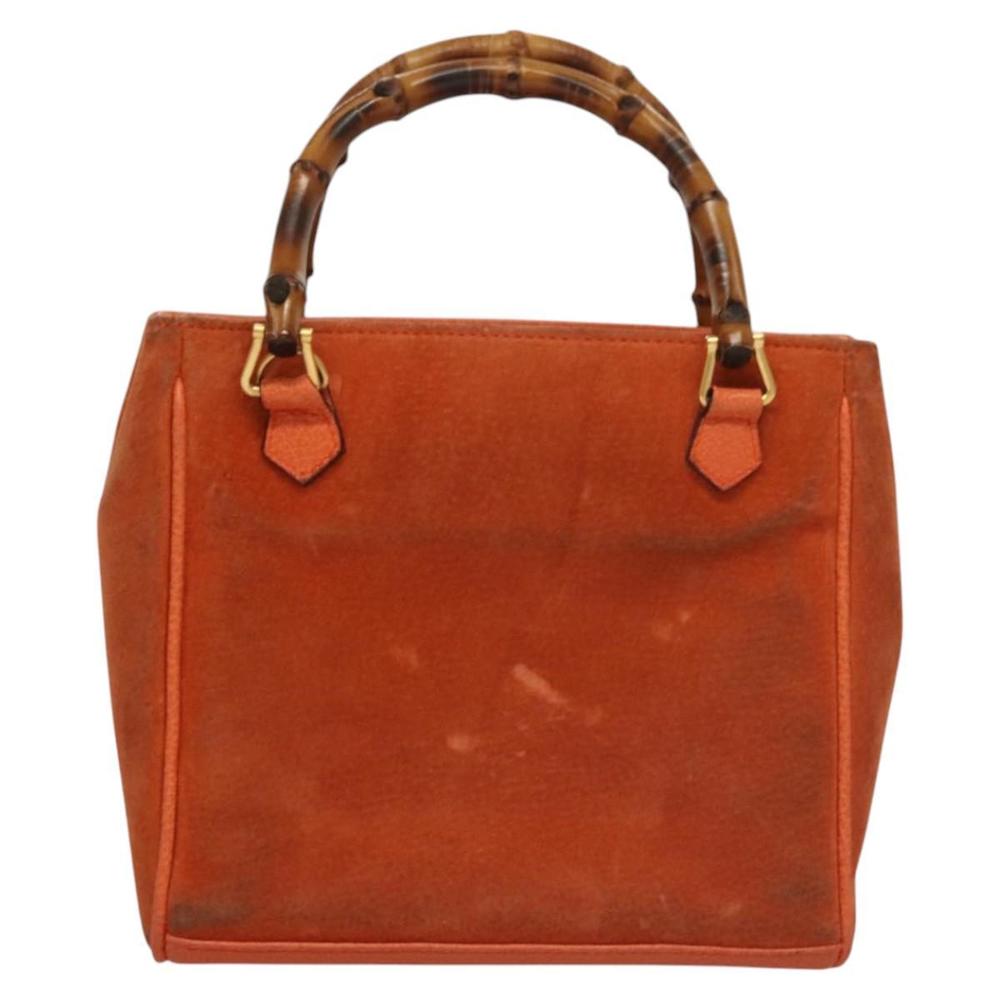 GUCCI Bamboo Hand Bag Suede 2way Orange Gold 000 123 0316 Auth 118353 - Picture 2 of 16